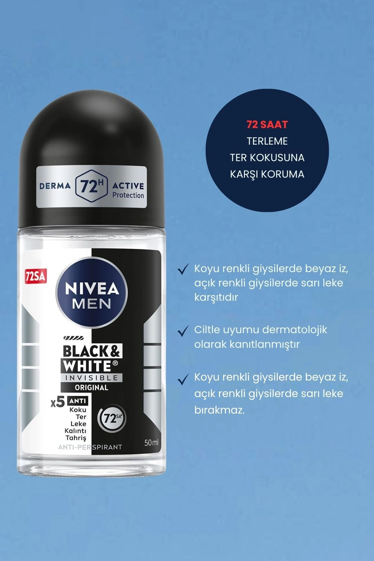NIVEA MEN Erkek Roll On Deodorant Black&White Invisible Original 50 ml