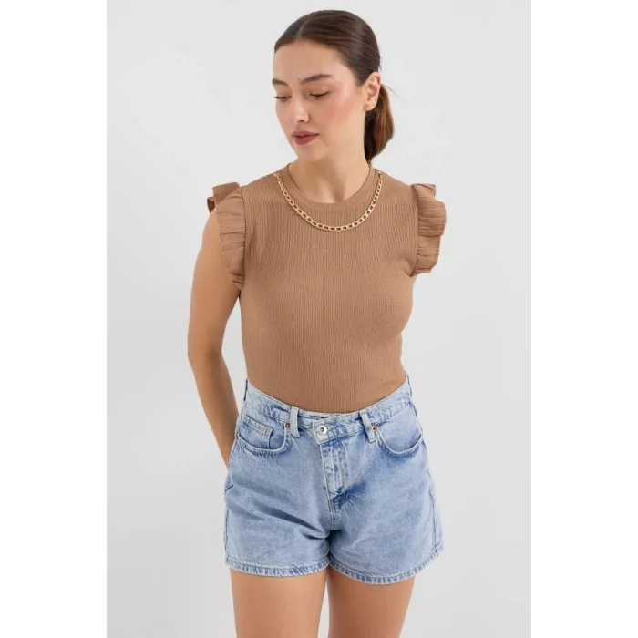 0430 Örme Bluz - Camel