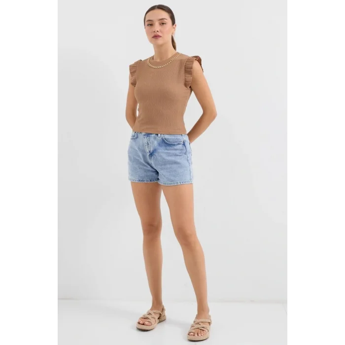 0430 Örme Bluz - Camel