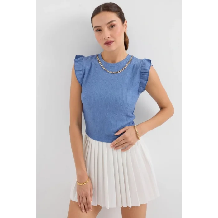 0430 Örme Bluz - İndigo