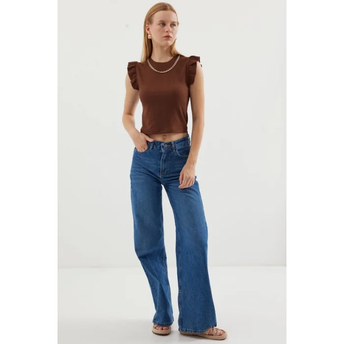 0430 Örme Bluz - Kahverengi