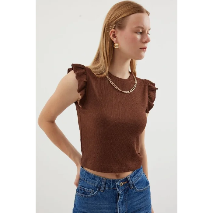 0430 Örme Bluz - Kahverengi