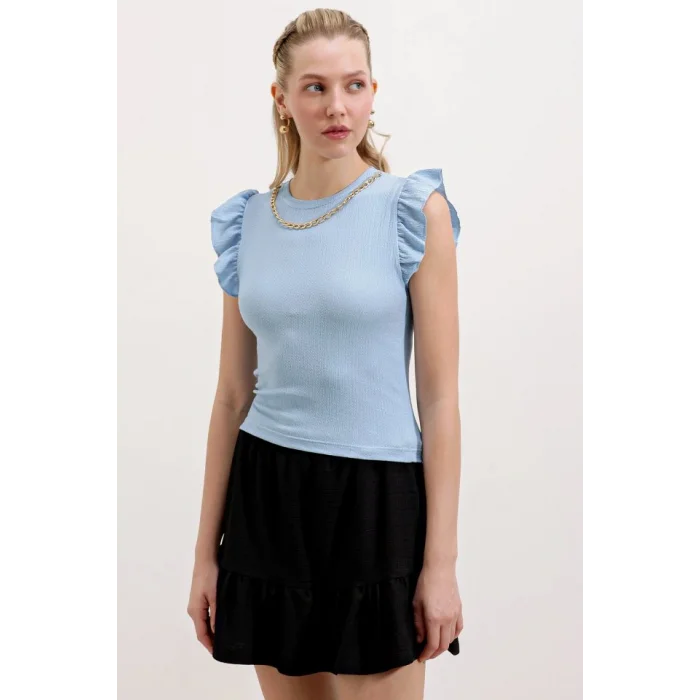 0430 Örme Bluz - Mavi