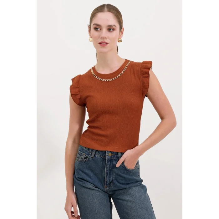 0430 Örme Bluz - Taba