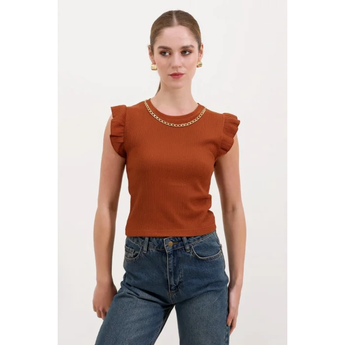 0430 Örme Bluz - Taba