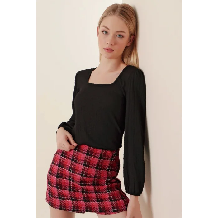 0442 Uzun Kollu Bluz - Siyah