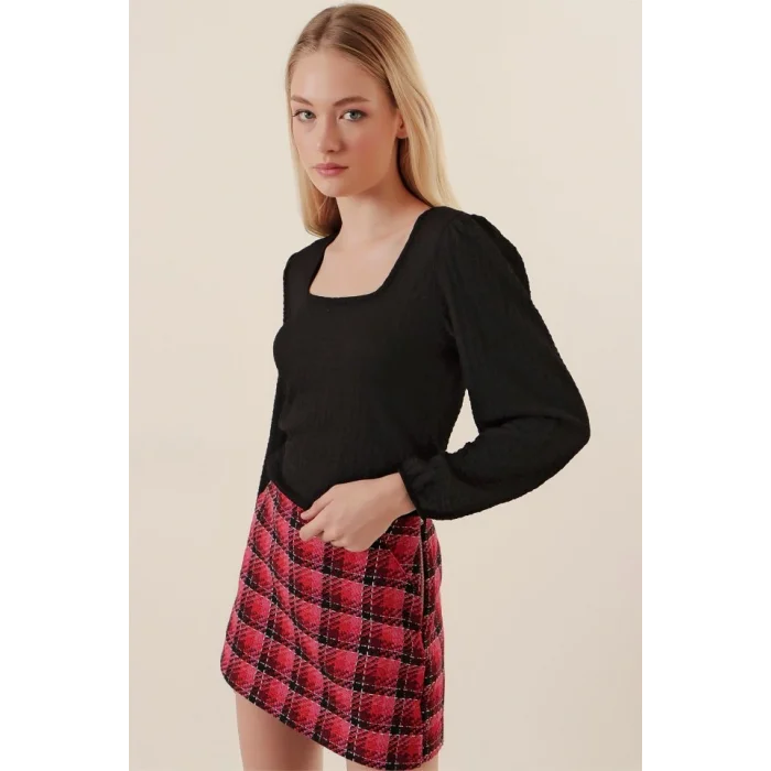 0442 Uzun Kollu Bluz - Siyah