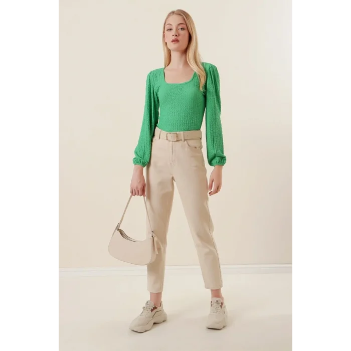0442 Uzun Kollu Bluz - Yeşil