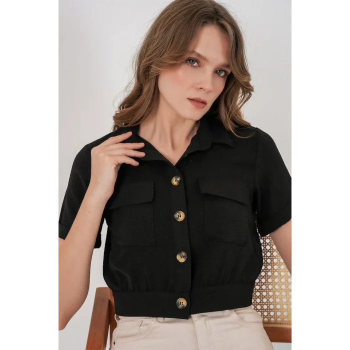 0663 Crop Ceket - Siyah