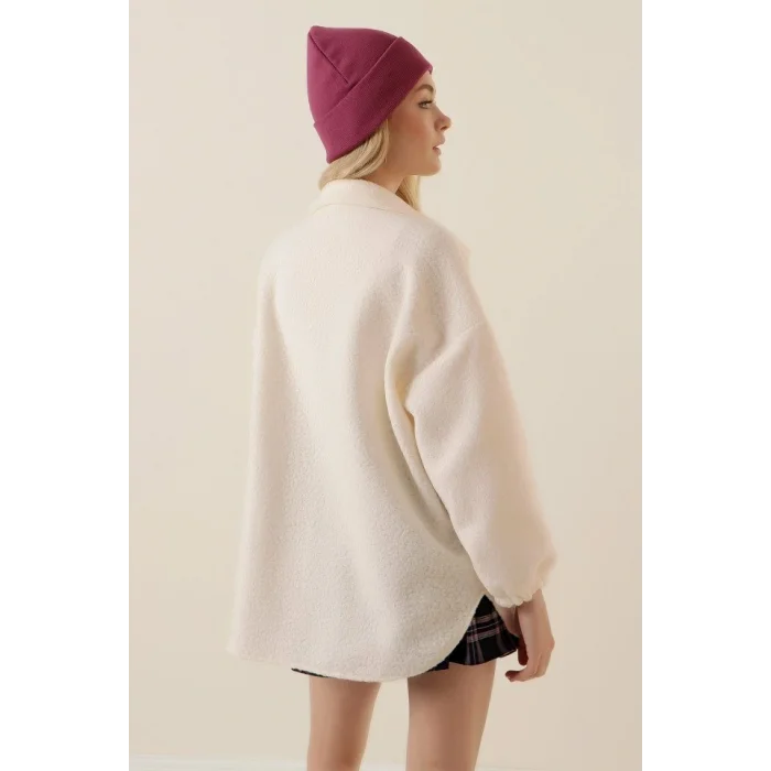 0675 Yün Karışımlı Buklet Ceket - Krem