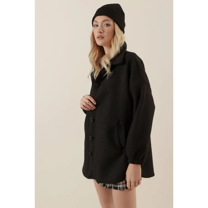 0675 Yün Karışımlı Buklet Ceket - Siyah