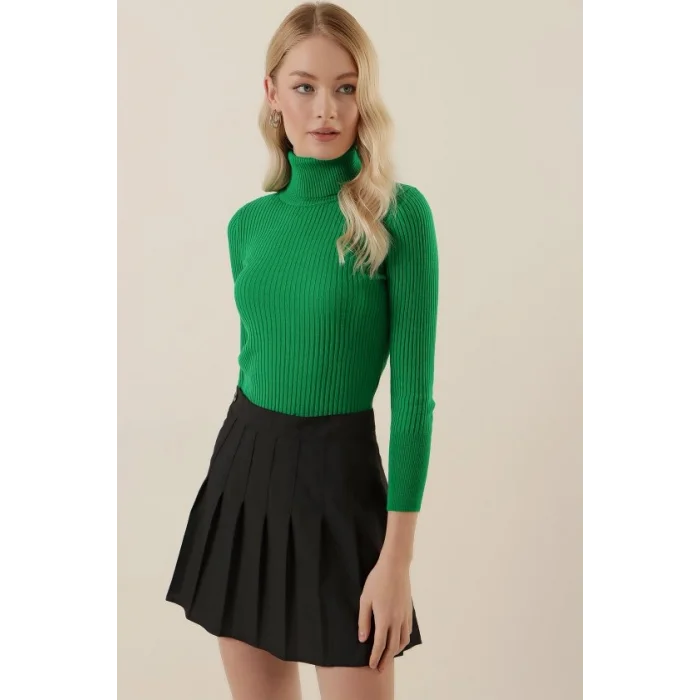 10311 Balıkçı Yaka Triko Kazak - D.Yeşil