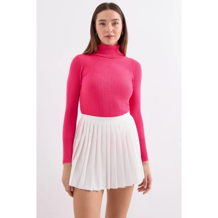 10311 Balıkçı Yaka Triko Kazak - Fuşya