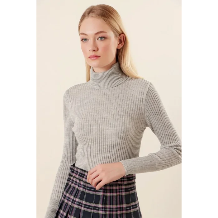 10311 Balıkçı Yaka Triko Kazak - Gri