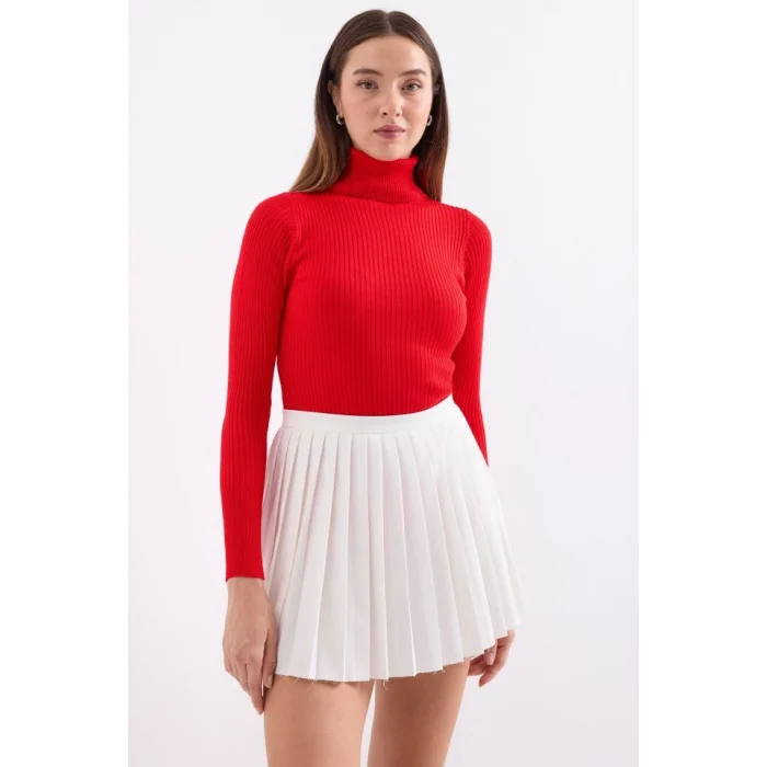 10311 Balıkçı Yaka Triko Kazak - Kırmızı