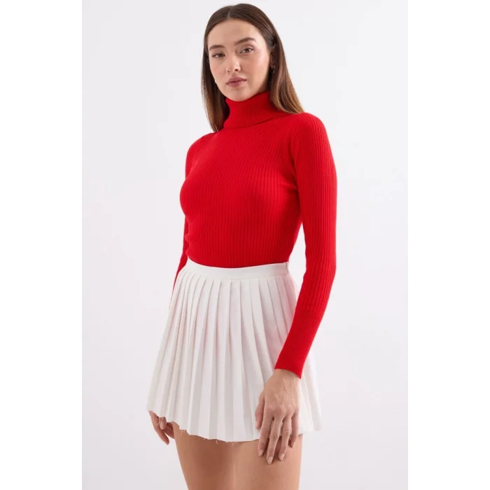 10311 Balıkçı Yaka Triko Kazak - Kırmızı