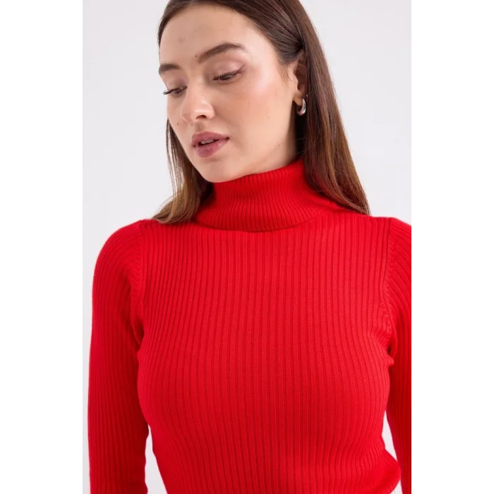 10311 Balıkçı Yaka Triko Kazak - Kırmızı