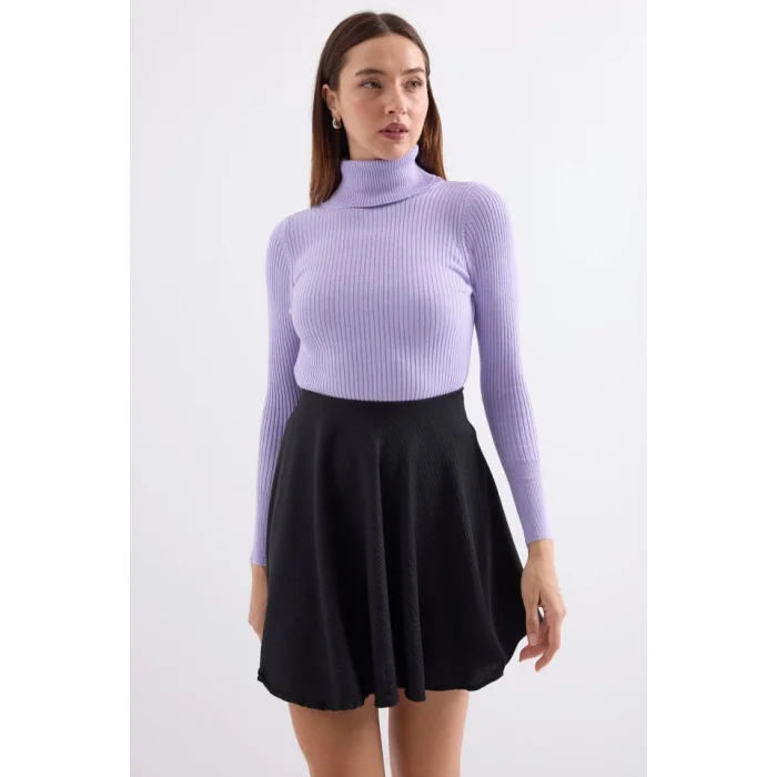 10311 Balıkçı Yaka Triko Kazak - Lila