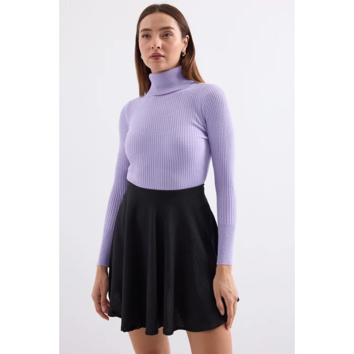10311 Balıkçı Yaka Triko Kazak - Lila
