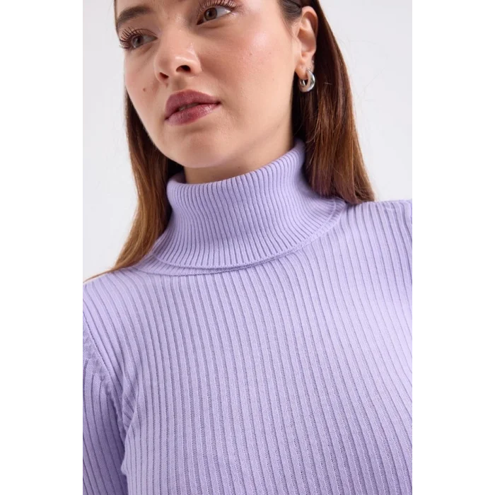 10311 Balıkçı Yaka Triko Kazak - Lila
