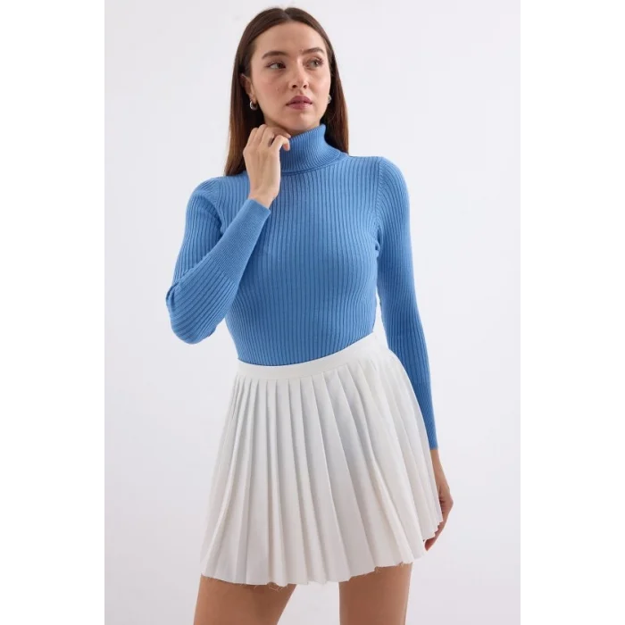 10311 Balıkçı Yaka Triko Kazak - Mavi