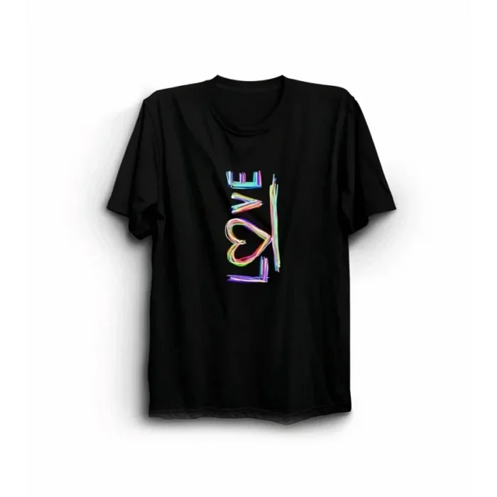 14 Şubat Sevgililer Günü Love Baskılı Oversize Bisiklet Yaka T-shirt - Siyah