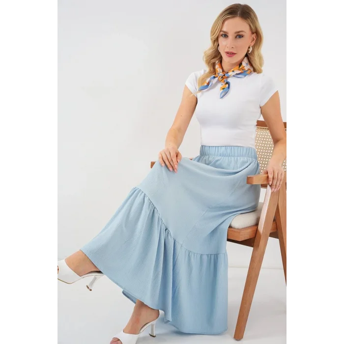 1886 Uzun Örme Etek - Açık Mavi