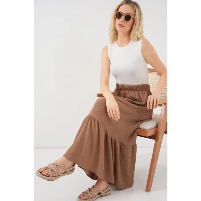 1886 Uzun Örme Etek - Camel