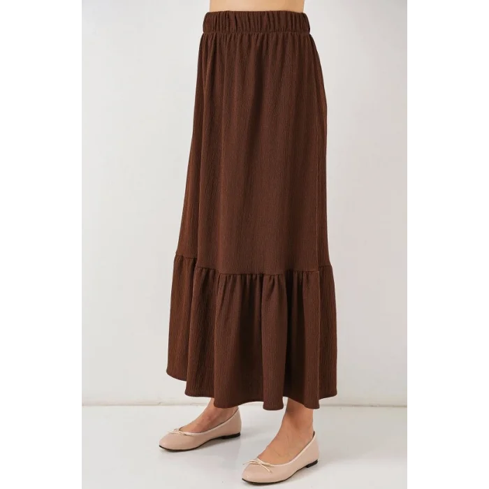 1886 Uzun Örme Etek - Kahverengi