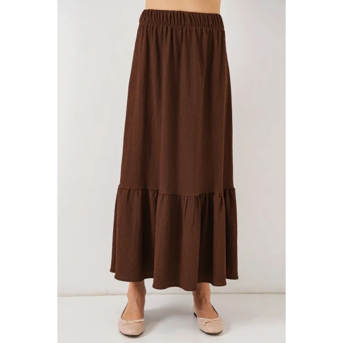 1886 Uzun Örme Etek - Kahverengi