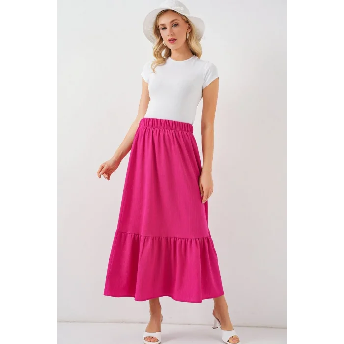 1886 Uzun Örme Etek - Koyu Pembe