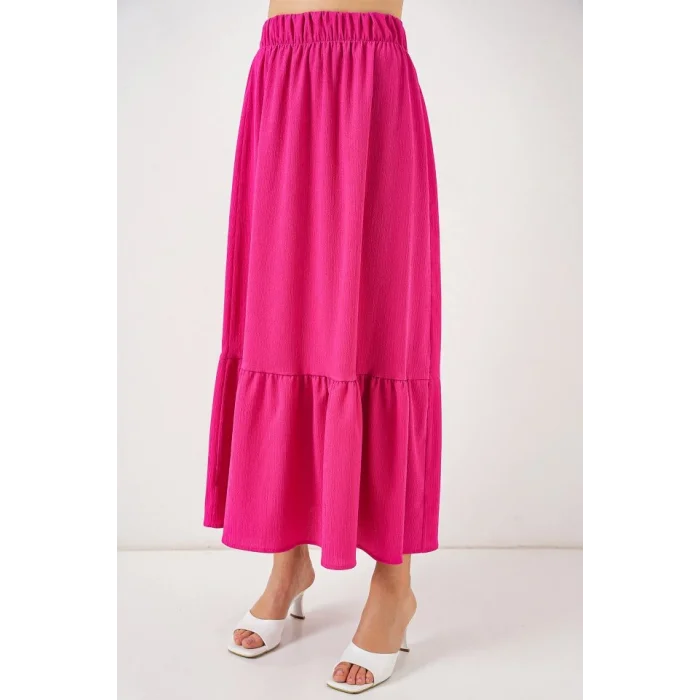 1886 Uzun Örme Etek - Koyu Pembe