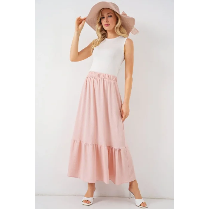 1886 Uzun Örme Etek - Pudra