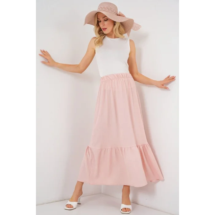 1886 Uzun Örme Etek - Pudra