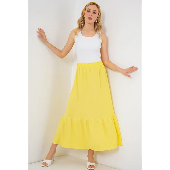 1886 Uzun Örme Etek - Sarı