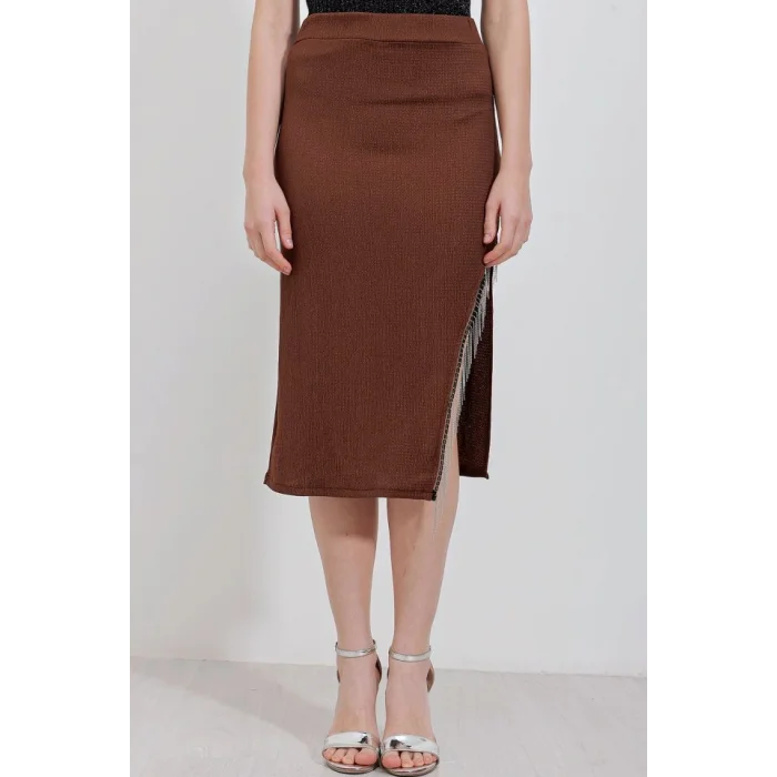 1890 Zincir Detaylı Etek - Kahverengi