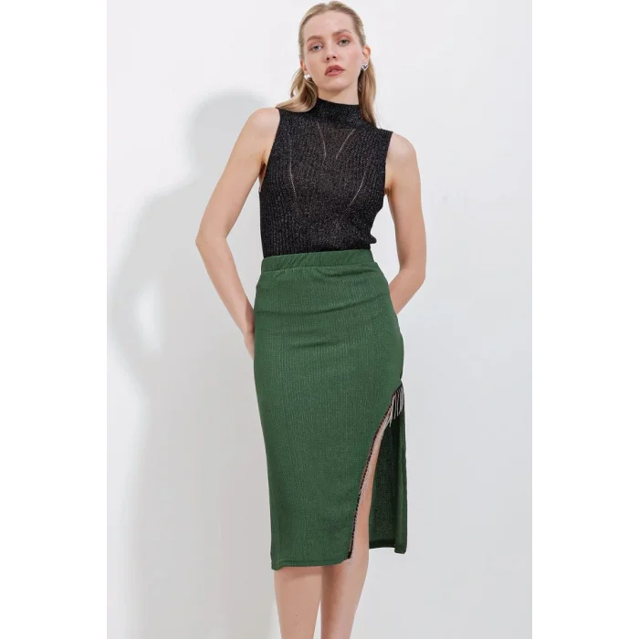 1890 Zincir Detaylı Etek - Zümrüt Yeşili