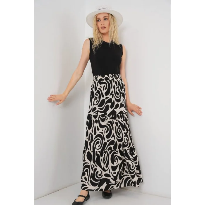 1898 Desenli Uzun Etek - C.Siyah