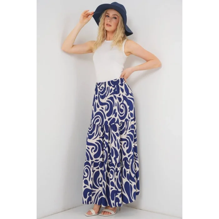 1898 Desenli Uzun Etek - F.Lacivert