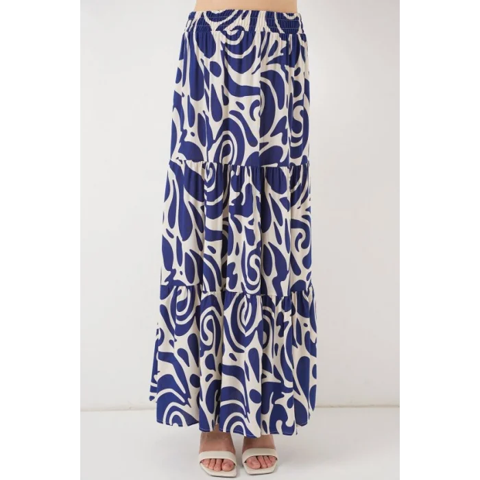 1898 Desenli Uzun Etek - F.Lacivert