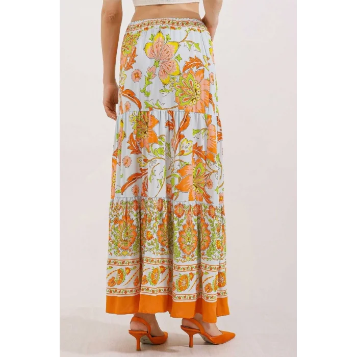 1898 Desenli Uzun Etek - Turuncu