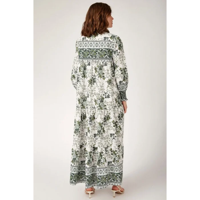 1947 Desenli Uzun Elbise - Haki