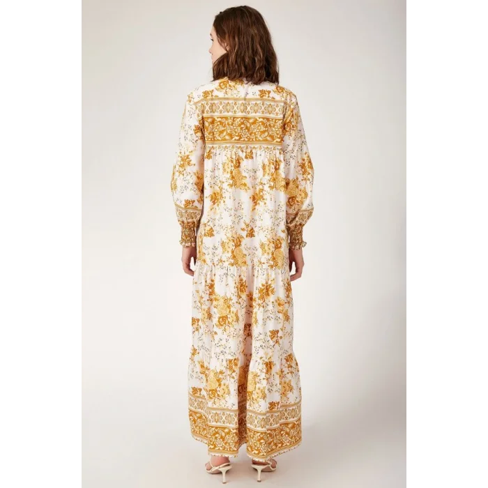 1947 Desenli Uzun Elbise - Hardal