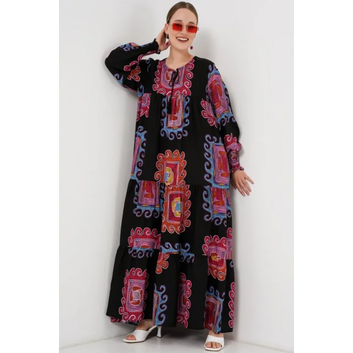 1947 Desenli Uzun Elbise - M. Kırmızı