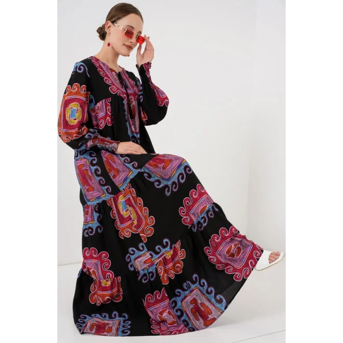 1947 Desenli Uzun Elbise - M. Kırmızı