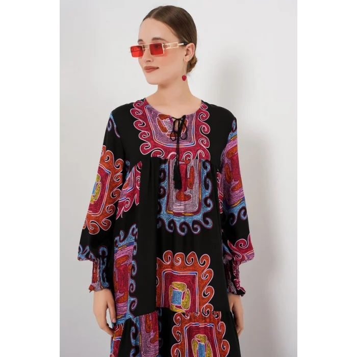 1947 Desenli Uzun Elbise - M. Kırmızı