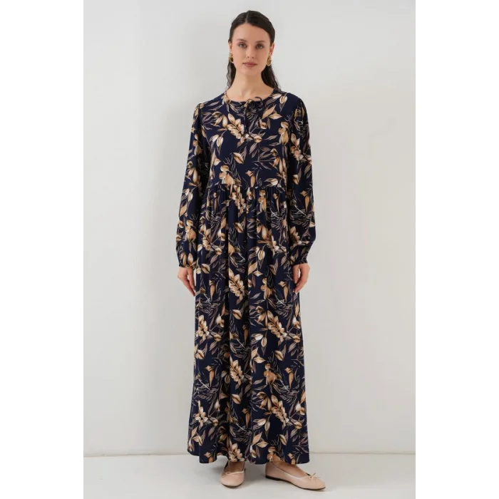 1947 Desenli Uzun Elbise - M. Lacivert