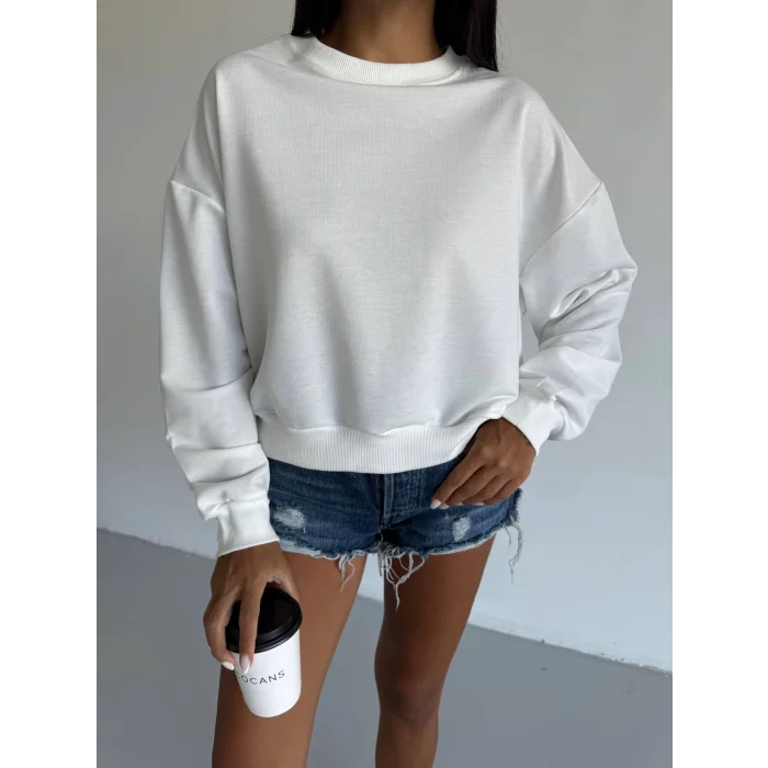 2 iplik bisiklet yaka sweat beyaz f2339