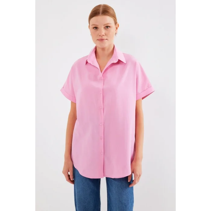 20120 Oversize Kısa Kollu Gömlek - Pembe