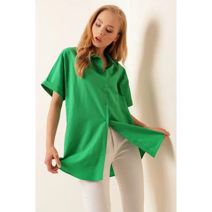 20120 Oversize Kısa Kollu Gömlek - Yeşil